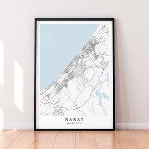 Rabat Ville Carte Imprimer Affiche Minimaliste Accueil Rabat Maroc Carte Affiche Mur Art Décor