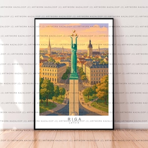 Riga Sunset Latvia Poster Unframed Illustration Art Print Riga Landmark Riga Poster