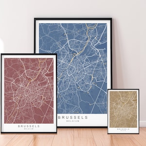 Bruxelles ville carte impression minimaliste Belgique Bruxelles maison carte affiche décoration murale - couleurs mélangées disponibles
