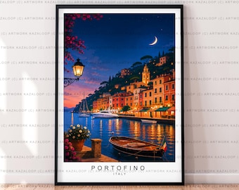 Portofino Art Illustration Print Portofino Italian Riviera Poster Gift Unframed Print