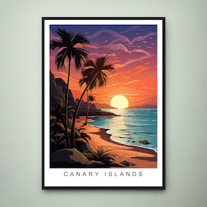 Canary Islands Sunset Illustration Print Canary Islands Travel Poster Gift Unframed Print