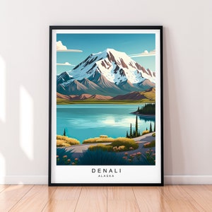Denali Illustration Print Mount Denali Alaksa Travel Poster Gift Unframed Print