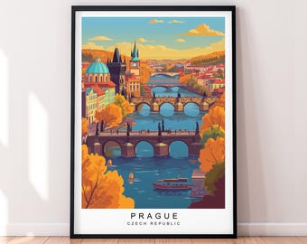 Prague Fall Illustration Print Prague Czechia Autumn Fall Travel Poster Gift Unframed Print