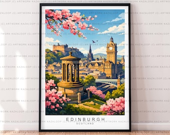 Lámina artística de Edimburgo para viajes en primavera. Póster de Edimburgo, Escocia. Arte de pared. Regalo. Lámina sin marco.