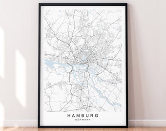 Hamburg City Map Germany Print Poster Minimalist Home Decor Hamburg Germany Map Poster Wall Art Decor