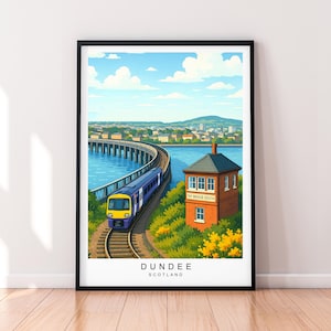 Stampa artistica di viaggio di Dundee, illustrazione di Dundee, Scozia, poster, arte murale, regalo, stampa senza cornice