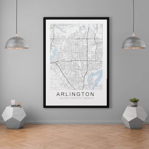 Arlington Map Texas USA City Map Print Minimalist Home Map Poster Wall Decor