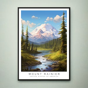 Impressão de ilustração do Monte Rainier Mountain Rainier Poster de viagem presente Impressão sem moldura