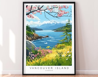 Vancouver Island Spring Travel Print Art Illustration Vancouver Island Aurora Poster Wall Art Gift Unframed Print