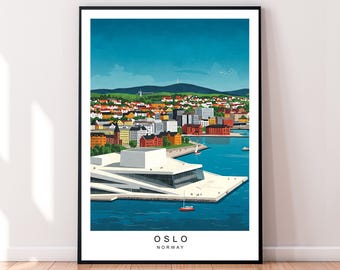 Oslo Norway Waterfront Unframed Illustration Art Print With Harbor Scene Oslo Poster