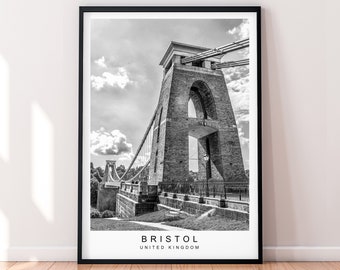 Bristol Suspension Clifton Bridge Black and white style Print Poster Gift Unframed Print