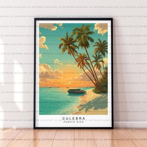 Culebra Puerto Rico Unframed Illustration Print Poster Art Culebra Beach Sunset Ocean Palm Trees Wall Decor Culebra Coastal Travel Artwork