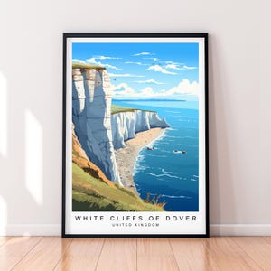 Cliffs of Dover Illustration Print White Cliffs of Dover England Poster Wall Art Gift Unframed Print