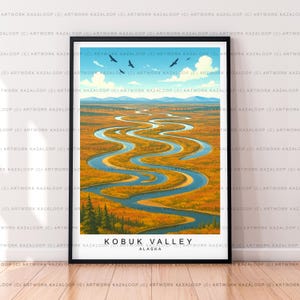 Kobuk Valley Alaska Illustration Print Poster Art Unframed Scenic Autumn River National Park Landscape Wall Decor