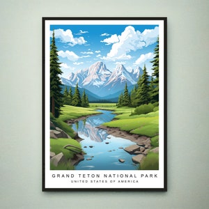 Grand Teton National Park Illustration Print Grand Teton National Park Wyoming Travel Poster Gift Unframed Print