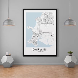Darwin Map Australia City Town Map Print Minimalist Home Map Poster Wall Decor