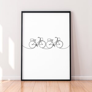Two Bikes Bicycles Single Line Connected Print Line Art Poster Wall Art Minimalist Print