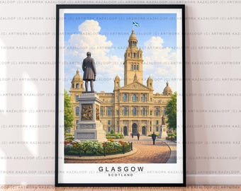 Glasgow City Chambers Illustration Poster Unframed Scottish Art Print