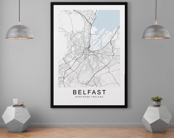 Mappa della città di Belfast Stampa minimalista Home Map Poster Wall Decor