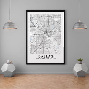 Dallas Map Texas USA City Map Print Minimalist Home Map Poster Wall Decor