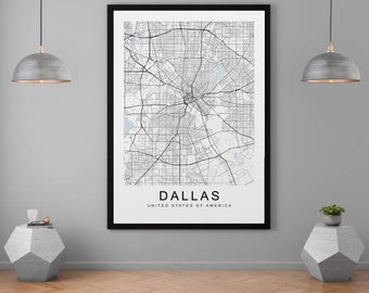 Dallas Map Texas USA City Map Print Minimalist Home Map Poster Wall Decor