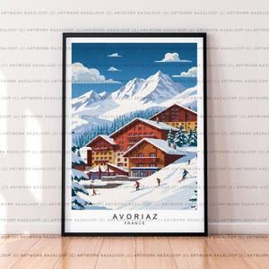 Avoriaz France Ski Resort Unframed Illustration Art Print With Snowy Chalets Avoriaz Poster