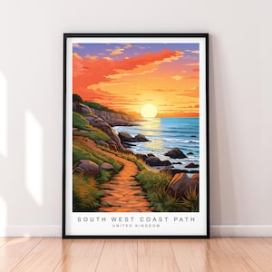 Póster artístico de la ruta de la costa suroeste de Cornualles, ilustración, regalo, impresión sin marco