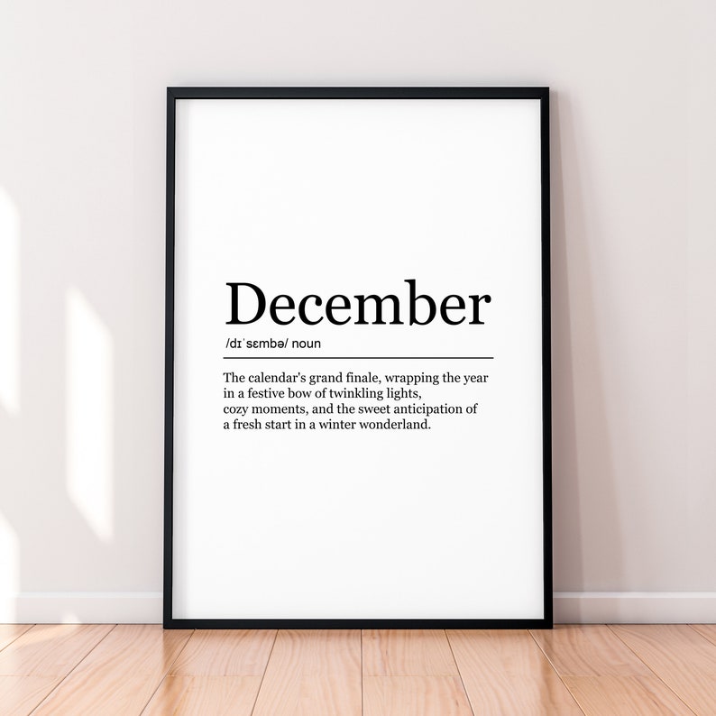 December Fun Print Definition Poster Wall Art December Meaning ...