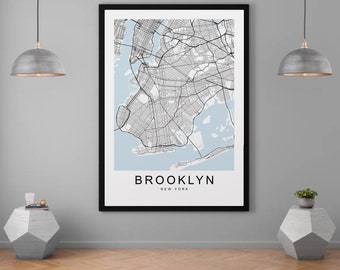 Brooklyn Map New York City Town Map Print Minimalist Home Map Poster Wall Decor