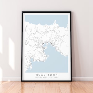 Mapa da cidade de estrada ilhas virgens britânicas impressão cartaz minimalista decoração de casa mapa da cidade de estrada cartaz arte da parede decoração