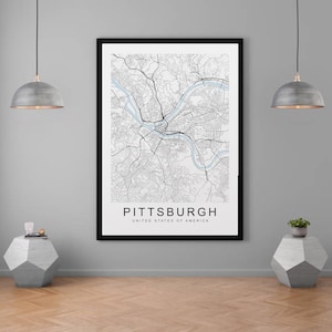 Pittsburgh Pennsylvania USA City Town Map Print Minimalist Home Map Poster Wall Decor