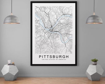 Pittsburgh Pennsylvania USA City Town Map Print Minimalist Home Map Poster Wall Decor