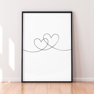 Double Heart Love Single Line Art Poster Wall Art Minimalist Print