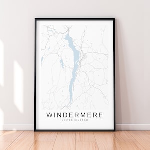 Windermere Lake Map England Print Minimalist Windermere United Kingdom Map Poster Wall Decor