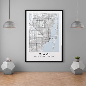 Miami Map Florida City Map Print Minimalist Home Miami USA Map Poster Wall Decor