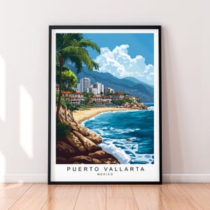 Puerto Vallarta Beach Travel Illustration Print Puerto Vallarta Mexico Poster Wall Art Gift Unframed Print