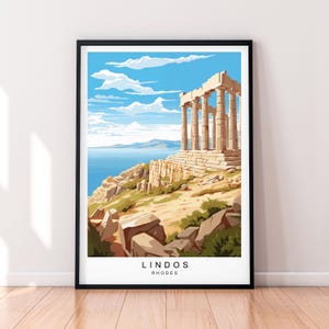 Lindos Rhodes Illustration Print Lindos Rhodes Greece Poster Wall Art Gift Unframed Print