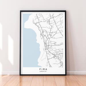 Impression de carte de Fira Santorini, affiche de carte de Fira Santorini, cadeau d'art mural, impression sans cadre