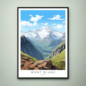 Mont Blanc-reisafdruk Mont-Blanc-berg illustratie kunstposter cadeau ingelijste afdruk