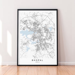 Bhopal cidade índia mapa impressão cartaz minimalista casa bhopal índia cidade mapa cartaz arte da parede decoração