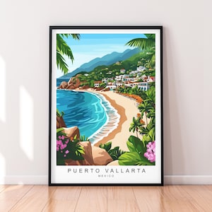 Puerto Vallarta Travel Illustration Print Puerto Vallarta Mexico Poster Wall Art Gift Unframed Print