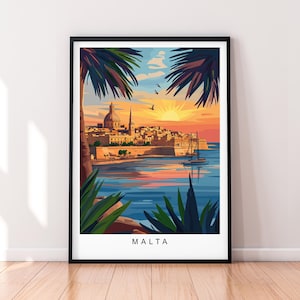 Malta Sunset Travel Print Art Illustration Malta Poster Wall Art Gift Unframed Print