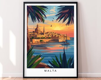 Malta Sunset Travel Print Art Illustration Malta Poster Wall Art Gift Unframed Print