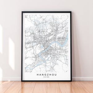 Hangzhou China City Map Print Poster Minimalist Home Decor Hangzhou City Map Poster Wall Art Decor