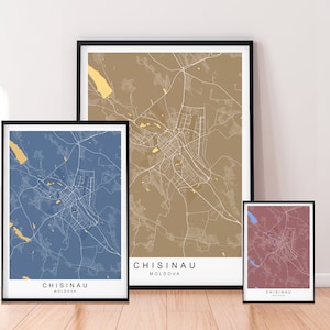 Impressão de mapa da cidade de Chișinău Minimalista Moldávia Chisinau Home Map Poster Decoração de parede - Cores misturadas disponíveis