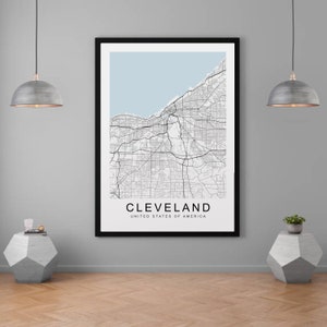 Cleveland Map Ohio City Town Map Print Minimalist Home Map Poster Wall Decor