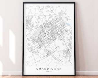 Chandigarh City India Map Print Poster Minimalist Home Chandigarh India Town City Map Poster Wall Art Decor