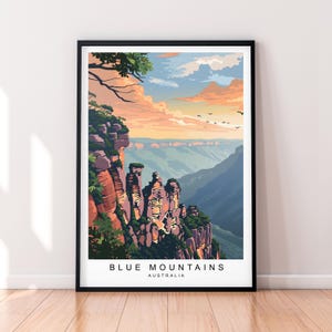 Blue Mountains Nationalpark drei Schwestern Illustration Druck Blue Mountains Nationalpark Poster Geschenk ungerahmter Druck
