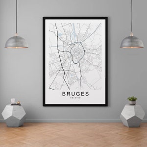 Bruges City Belgium Map Print Minimalist Home Map Poster Wall Decor
