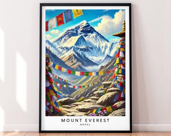 Mount Everest Nepal Art Print illustratie Everest Base Camp poster muurkunst cadeau ingelijste print